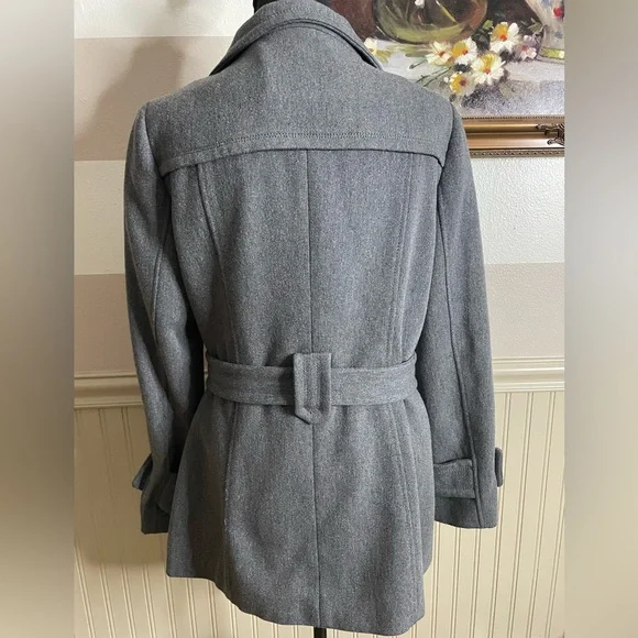 LOFT Charcoal Wool blend Belted Trench Coat size 8 - Picture 4 of 15
